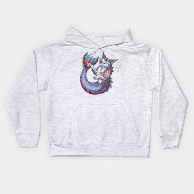 Purrmaid: Red on Blue Tabby Kids Hoodie by spyroid101